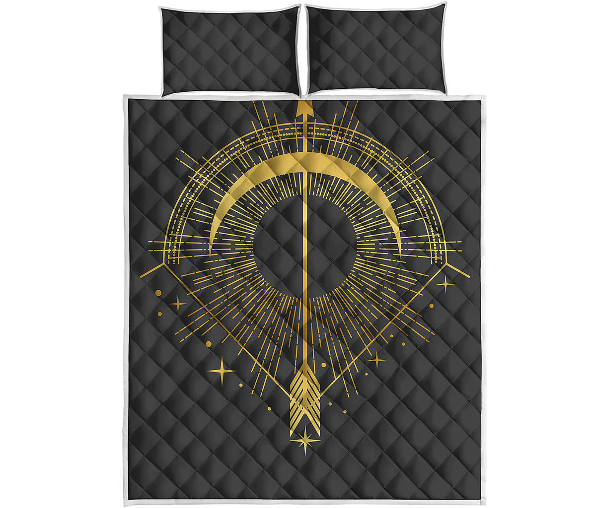 Gold Sagittarius Sign Print Quilt Bed Set