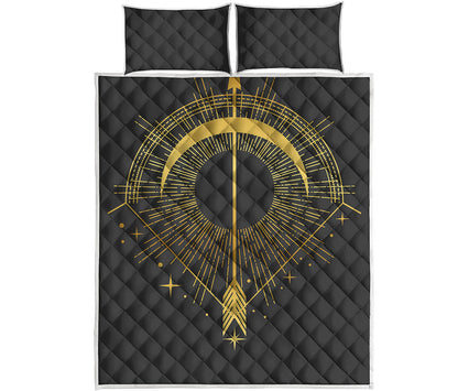 Gold Sagittarius Sign Print Quilt Bed Set