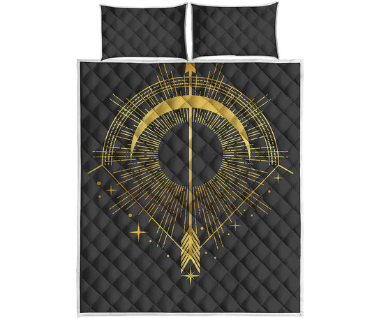 Gold Sagittarius Sign Print Quilt Bed Set