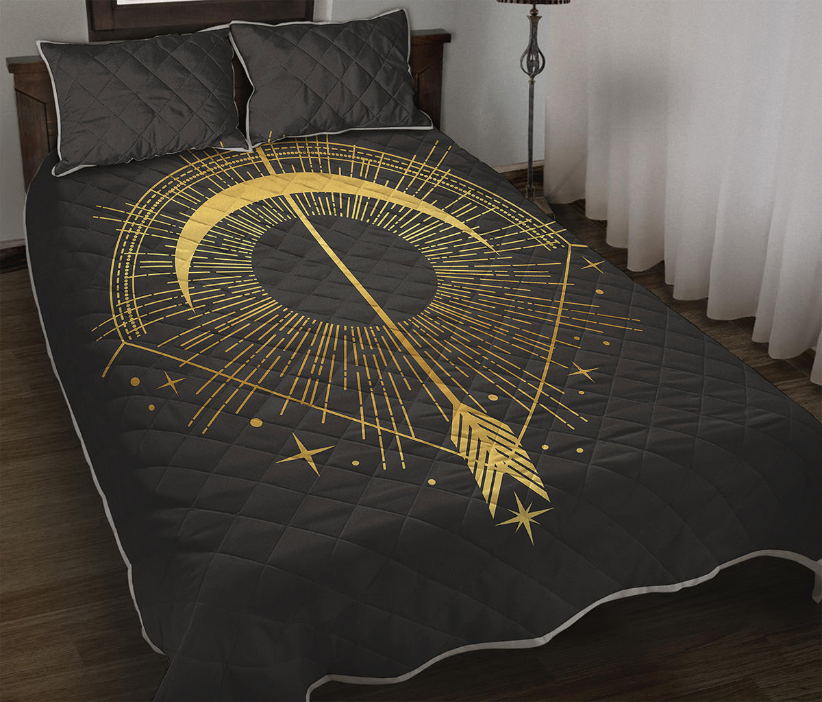 Gold Sagittarius Sign Print Quilt Bed Set