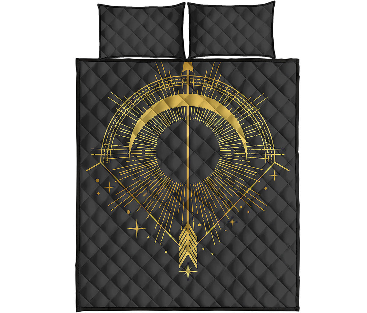 Gold Sagittarius Sign Print Quilt Bed Set
