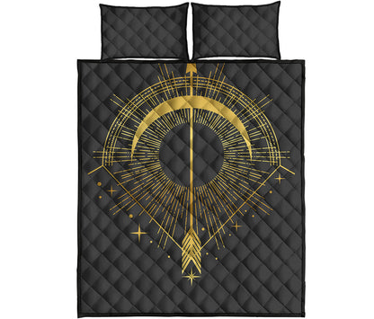 Gold Sagittarius Sign Print Quilt Bed Set