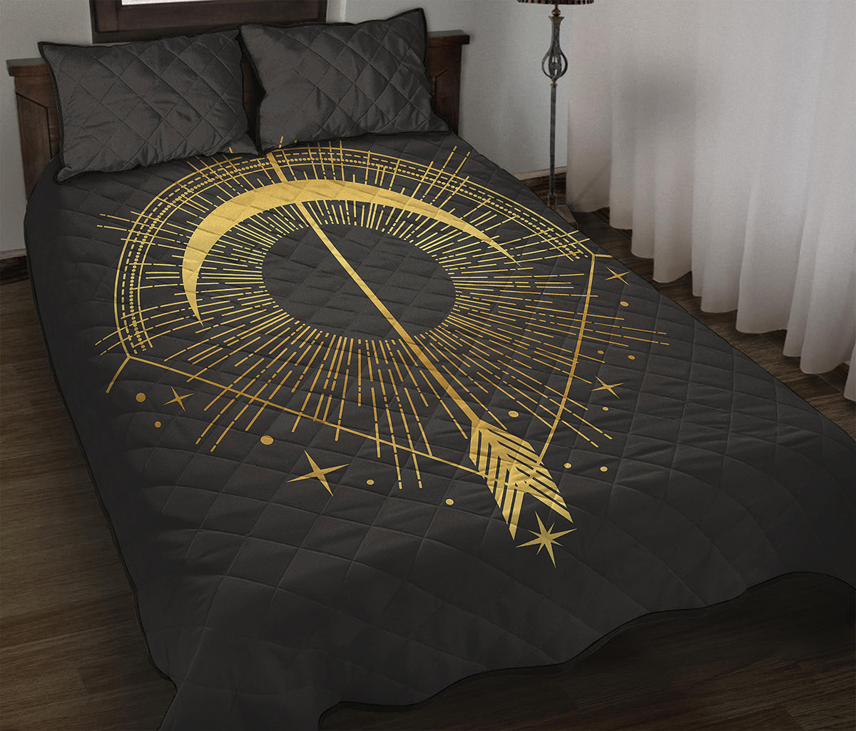 Gold Sagittarius Sign Print Quilt Bed Set