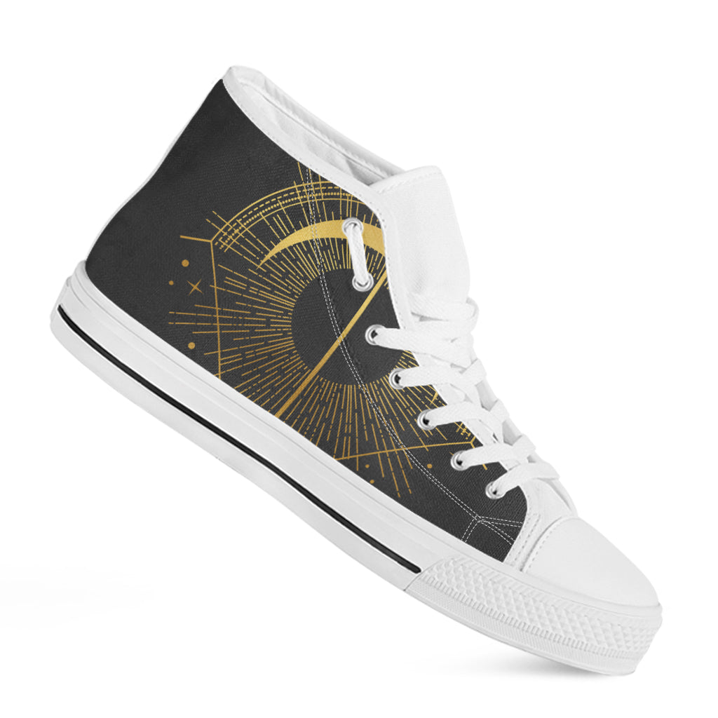 Gold Sagittarius Sign Print White High Top Shoes