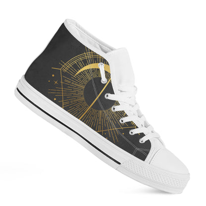 Gold Sagittarius Sign Print White High Top Shoes