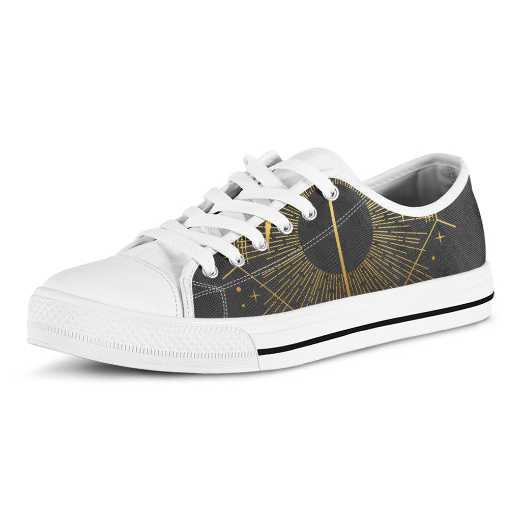 Gold Sagittarius Sign Print White Low Top Shoes