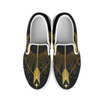 Gold Sagittarius Sign Print White Slip On Shoes