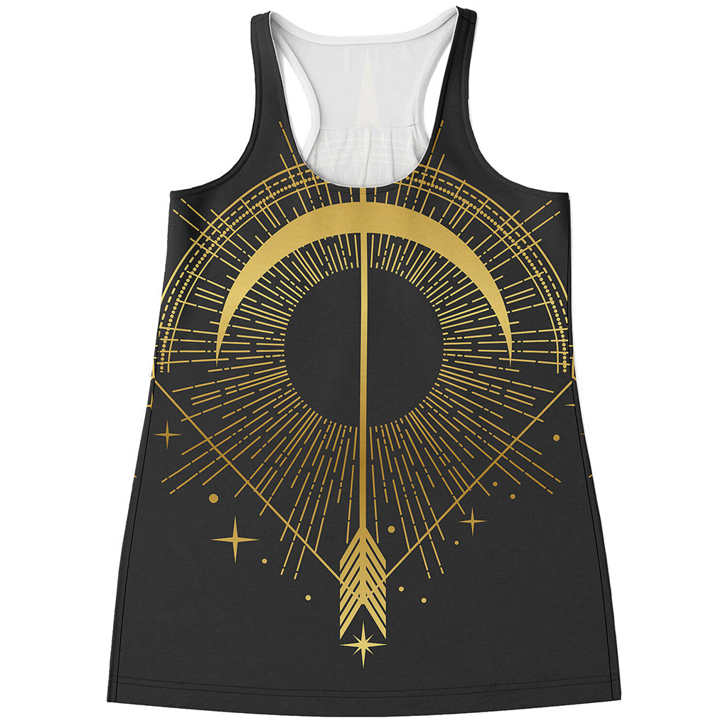 Gold Sagittarius Sign Print Women's Racerback Tank Top