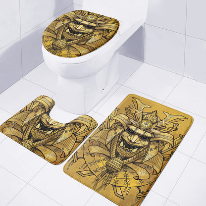 Gold Samurai Mask Print 3 Piece Bath Mat Set