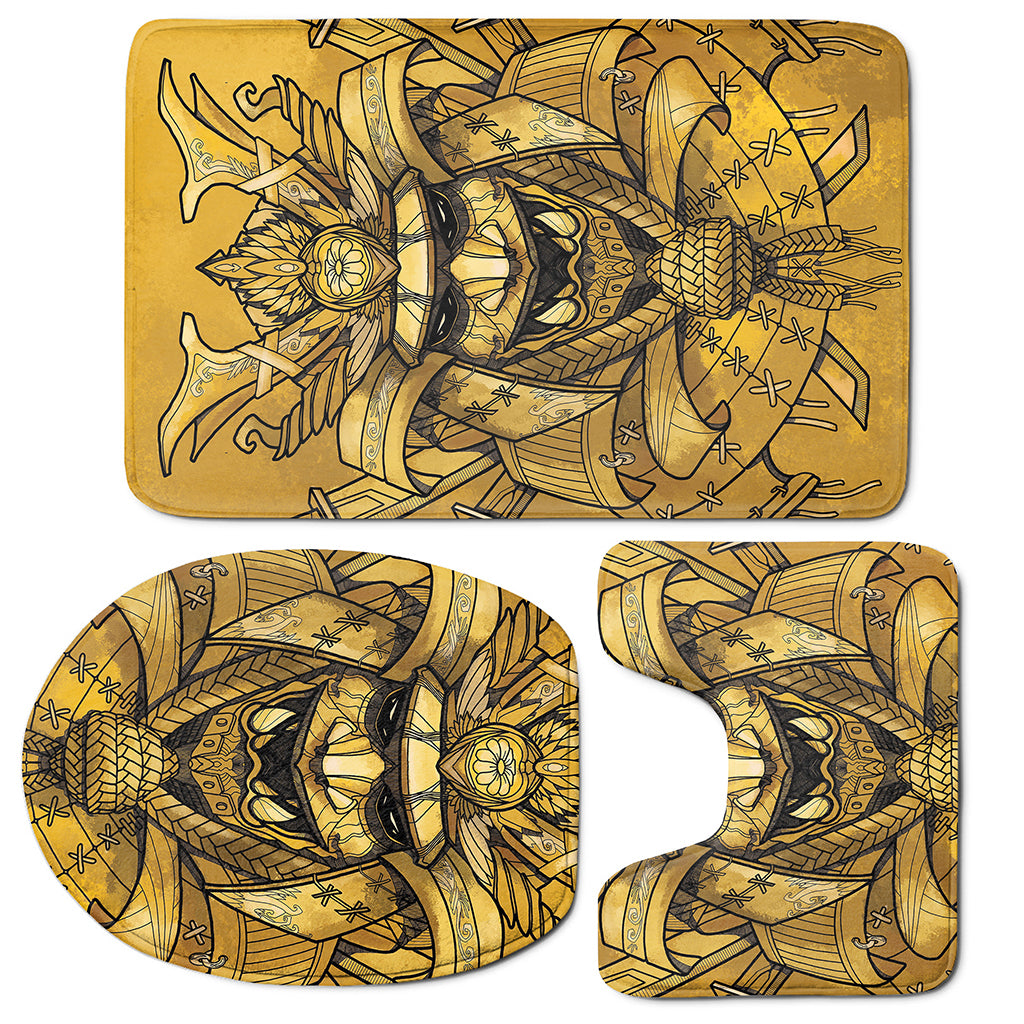 Gold Samurai Mask Print 3 Piece Bath Mat Set