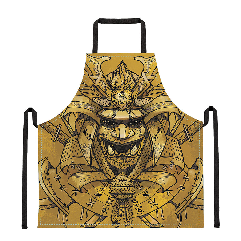 Gold Samurai Mask Print Apron