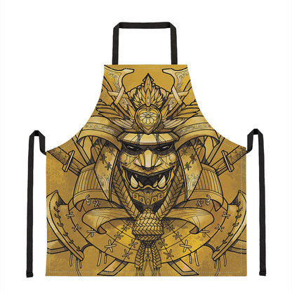 Gold Samurai Mask Print Apron