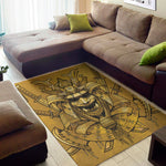 Gold Samurai Mask Print Area Rug