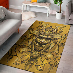 Gold Samurai Mask Print Area Rug