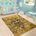 Gold Samurai Mask Print Area Rug