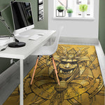 Gold Samurai Mask Print Area Rug