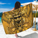 Gold Samurai Mask Print Beach Sarong Wrap