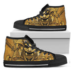 Gold Samurai Mask Print Black High Top Shoes
