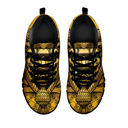Gold Samurai Mask Print Black Sneakers