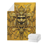 Gold Samurai Mask Print Blanket