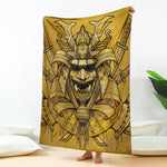 Gold Samurai Mask Print Blanket