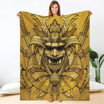 Gold Samurai Mask Print Blanket