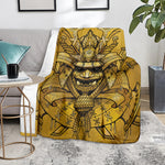Gold Samurai Mask Print Blanket