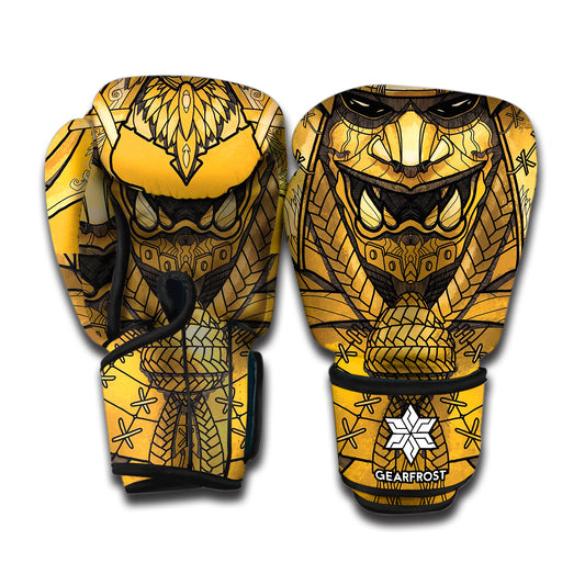 Gold Samurai Mask Print Boxing Gloves