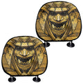 Gold Samurai Mask Print Car Headrest Covers