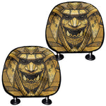 Gold Samurai Mask Print Car Headrest Covers