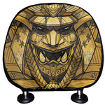 Gold Samurai Mask Print Car Headrest Covers