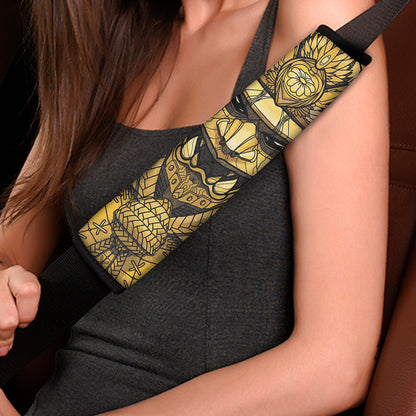 Gold Samurai Mask Print Car Seat Belt Covers
