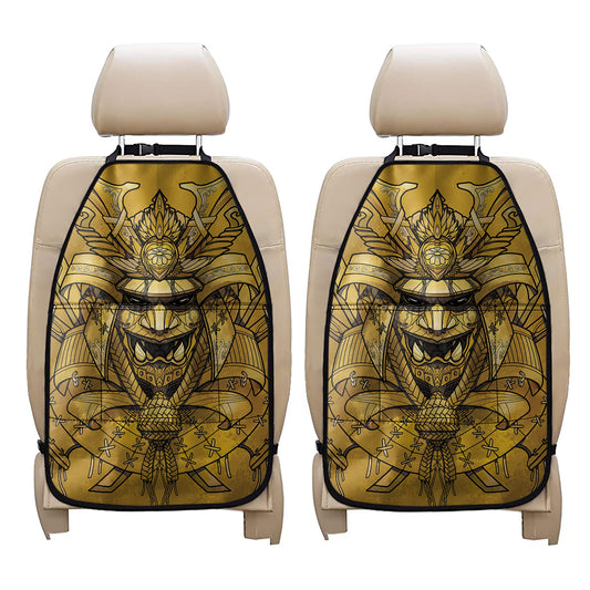 Gold Samurai Mask Print Car Seat Organizers
