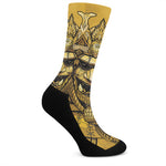 Gold Samurai Mask Print Crew Socks