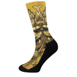 Gold Samurai Mask Print Crew Socks