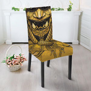 Gold Samurai Mask Print Dining Chair Slipcover