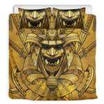 Gold Samurai Mask Print Duvet Cover Bedding Set