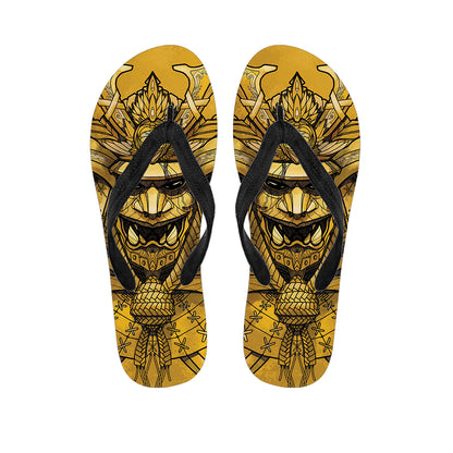 Gold Samurai Mask Print Flip Flops