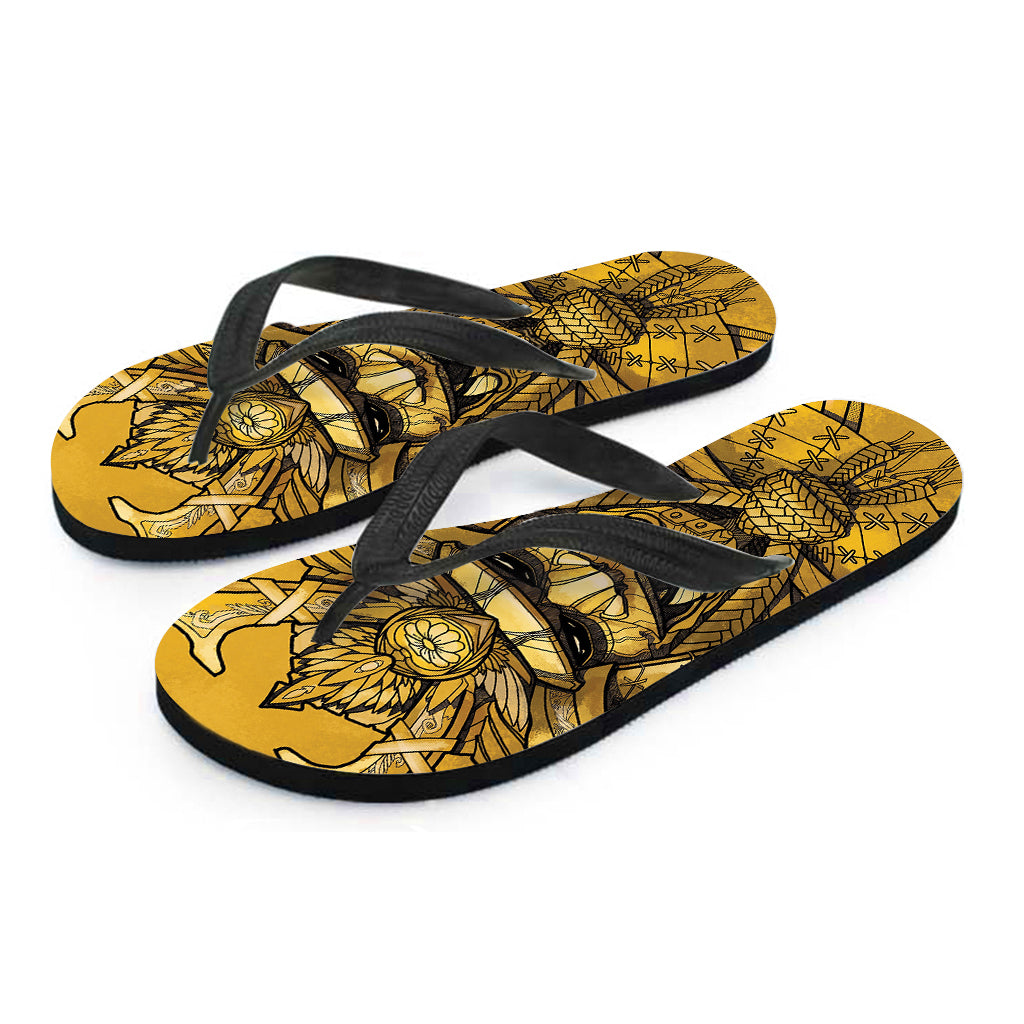 Gold Samurai Mask Print Flip Flops
