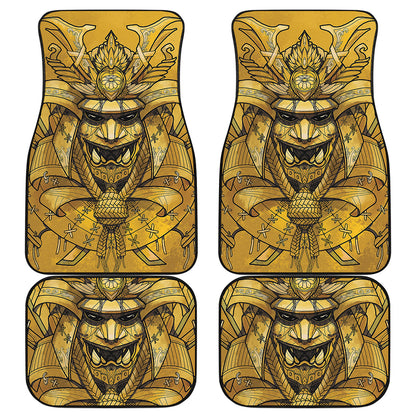 Gold Samurai Mask Print Front and Back Car Floor Mats