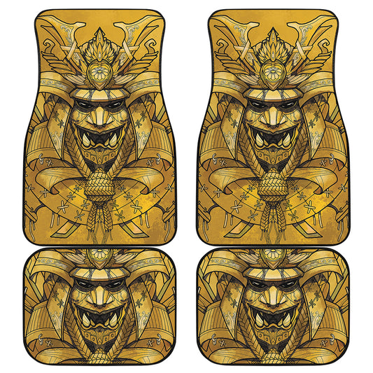 Gold Samurai Mask Print Front and Back Car Floor Mats