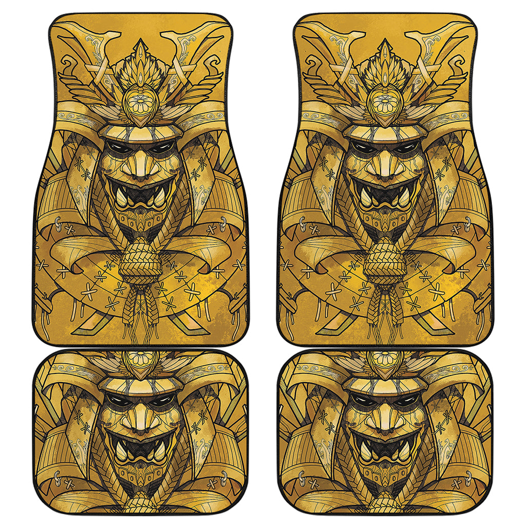 Gold Samurai Mask Print Front and Back Car Floor Mats