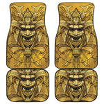 Gold Samurai Mask Print Front and Back Car Floor Mats