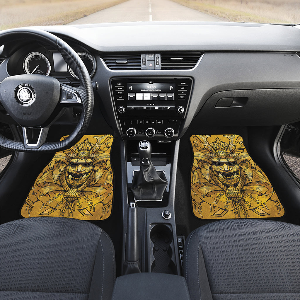 Gold Samurai Mask Print Front and Back Car Floor Mats