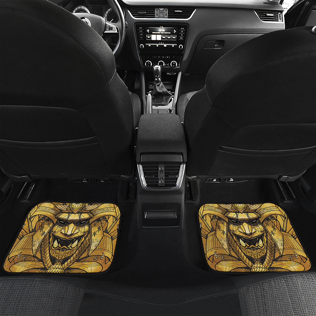Gold Samurai Mask Print Front and Back Car Floor Mats