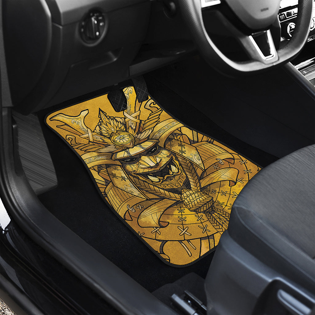 Gold Samurai Mask Print Front and Back Car Floor Mats