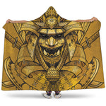 Gold Samurai Mask Print Hooded Blanket