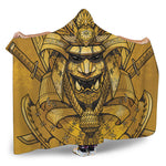 Gold Samurai Mask Print Hooded Blanket