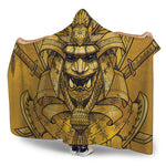 Gold Samurai Mask Print Hooded Blanket
