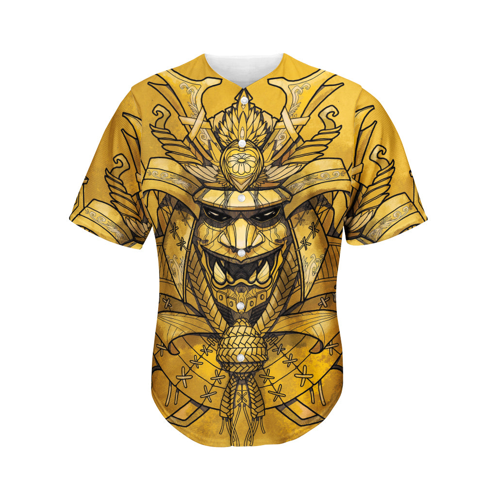 Gold Samurai Mask Print Men's Baseball Jersey